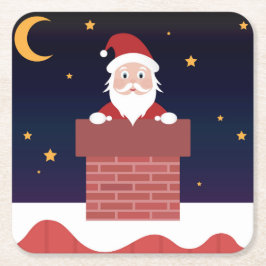 Cartoon Santa kommt am Weihnachtsabend in die Stad Rechteckiger Pappuntersetzer