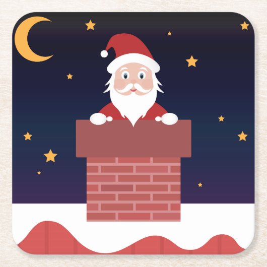 Cartoon Santa kommt am Weihnachtsabend in die Stad Rechteckiger Pappuntersetzer (Vorderseite)