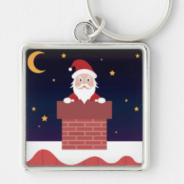 Cartoon Santa kommt am Weihnachtsabend in die Stad Schlüsselanhänger