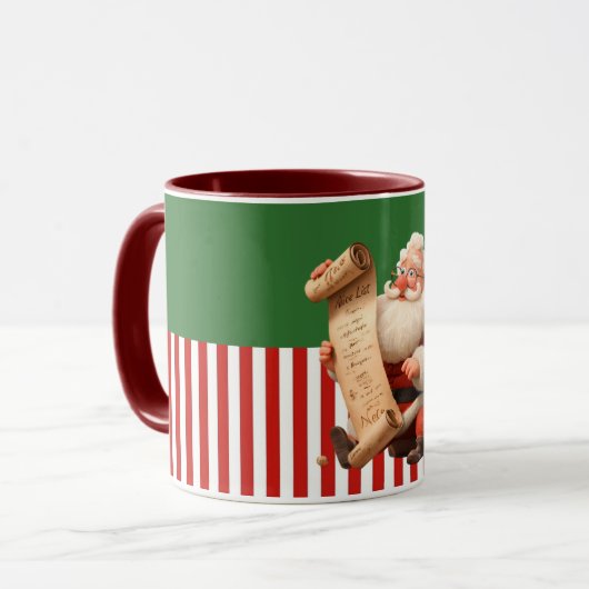 Cartoon Santa Reading Nice List Tasse (Vorderseite Links)