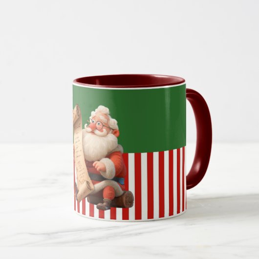 Cartoon Santa Reading Nice List Tasse (VorderseiteRechts)