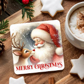Cartoon Santa Rudolph Cute Christmas Coaster Print Rechteckiger Pappuntersetzer