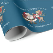 Cartoon Santa & Rudolph der Rentier auf blau Geschenkpapier (Rolleneckpunkt)