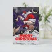 Cartoon Santa sitzt auf dem Kamin Dankeskarte (Stehend Vorderseite)