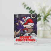 Cartoon Santa sitzt auf dem Kamin Postkarte (Stehend Vorderseite)