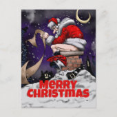 Cartoon Santa sitzt auf dem Kamin Postkarte (Vorderseite)