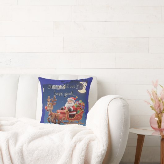 Cartoon Santa Sleigh Winter Throw Pillow Kissen (Liege)