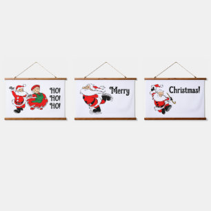 Cartoon Santas Three Panel Wandteppich Mit Holzrahmen
