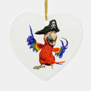 Cartoon Scarlet Macaw Pirate Parrot Keramik Ornament