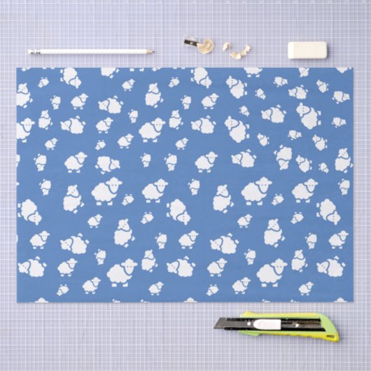 Cartoon Schafe auf blauem Hintergrund Seidenpapier (Handwerk)