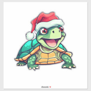 Cartoon Schildkröte, lachen, mit Weihnachtsmannmüt Aufkleber