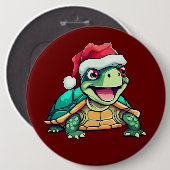 Cartoon Schildkröte, lachen, mit Weihnachtsmannmüt Button (Vorne & Hinten)