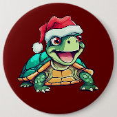 Cartoon Schildkröte, lachen, mit Weihnachtsmannmüt Button (Vorderseite)