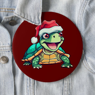Cartoon Schildkröte, lachen, mit Weihnachtsmannmüt Button
