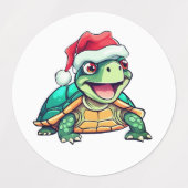 Cartoon Schildkröte, lachen, mit Weihnachtsmannmüt Etiketten (Design 2)