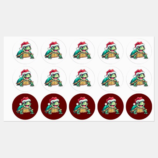 Cartoon Schildkröte, lachen, mit Weihnachtsmannmüt Etiketten (Blatt)
