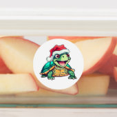Cartoon Schildkröte, lachen, mit Weihnachtsmannmüt Etiketten (Befestigt)