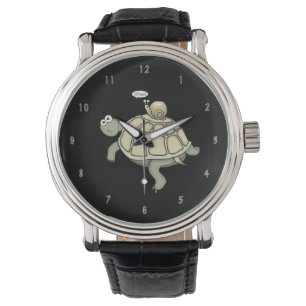 Cartoon Schildkröte und Schnecke "Wheel!" beobacht Armbanduhr