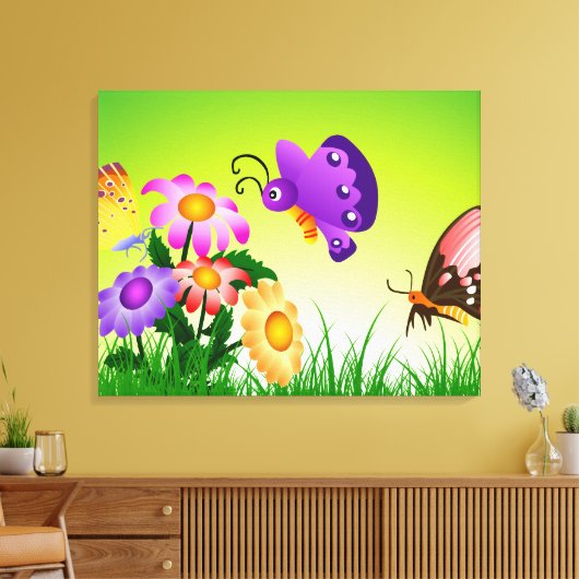 Cartoon Schmetterlinge auf Blume Leinwand (Insitu (Wohnzimmer))