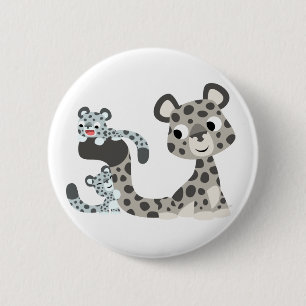 Cartoon-Schnee-Leopard-und CUB-Knopf-Abzeichen Button