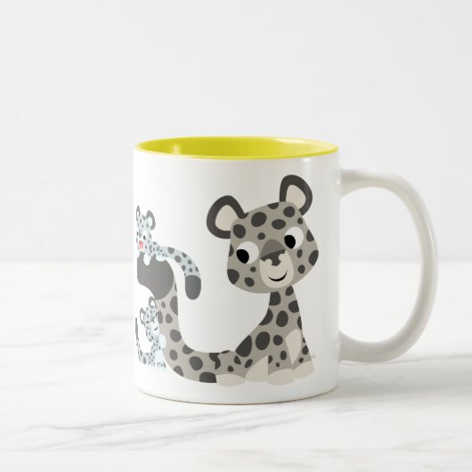 Cartoon-Schnee-Leopard und CUB-Tasse Zweifarbige Tasse (Rechts)