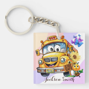 Cartoon School Busfahrer Bleibe Personalisiert sic Schlüsselanhänger