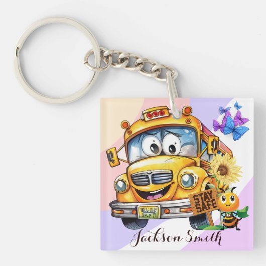 Cartoon School Busfahrer Bleibe Personalisiert sic Schlüsselanhänger (Vorderseite)