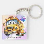 Cartoon School Busfahrer Bleibe Personalisiert sic Schlüsselanhänger (Rückseite)