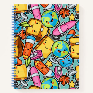 Cartoon School Pattern Notizblock
