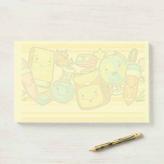 Cartoon School Supply Pattern Postit Notes Post-it Klebezettel (Auf Schreibtisch)