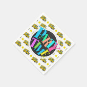 Cartoon-Schulbus, Gelb & Weiß-Polka-Punkte Serviette (Ecke)