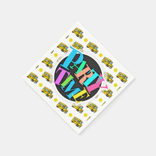 Cartoon-Schulbus, Gelb & Weiß-Polka-Punkte Serviette (Ecke)