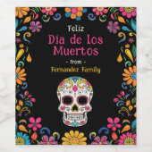 💀 🎉 Cartoon schwarz Día de Muertos Party Weinetikett (Einzelnes Label)