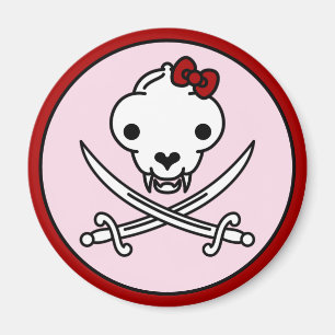 Cartoon Schwarz-weiß Jolly Kitty Pirate Skull Bon Magnet