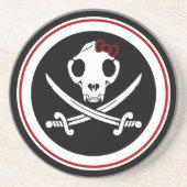 Cartoon Schwarz-weiß Jolly Kitty Pirate Skull Bone Getränkeuntersetzer (Vorne)