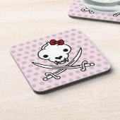 Cartoon Schwarz-weiß Jolly Kitty Pirate Skull Bone Getränkeuntersetzer (Linke Seite)