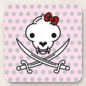 Cartoon Schwarz-weiß Jolly Kitty Pirate Skull Bone Getränkeuntersetzer (Vorderseite)