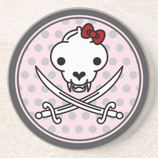 Cartoon Schwarz-weiß Jolly Kitty Pirate Skull Bone Getränkeuntersetzer (Vorne)