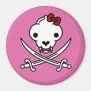 Cartoon Schwarz-weiß Jolly Kitty Pirate Skull Bone Magnet