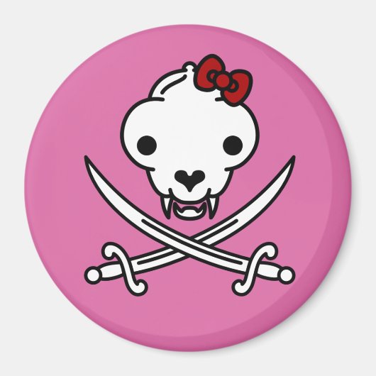 Cartoon Schwarz-weiß Jolly Kitty Pirate Skull Bone Magnet (Vorne)