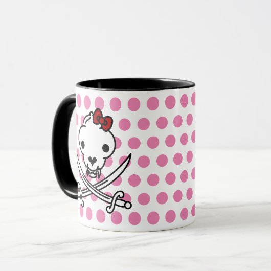 Cartoon Schwarz-weiß Jolly Kitty Pirate Skull Bone Tasse (Vorderseite Links)