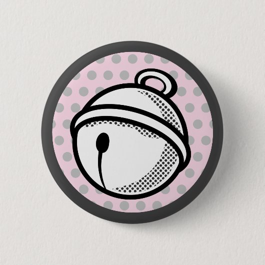 Cartoon Schwarz-weiß Pink Cat Bell Pop Art Vector Button (Vorderseite)