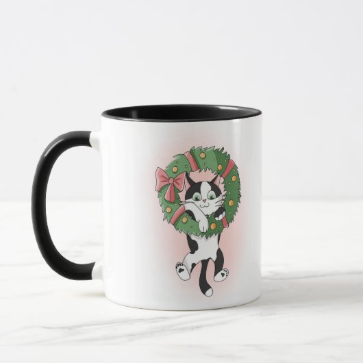 Cartoon Schwarz-Weiß-Weihnachtsmann-Katze Tasse (Links)