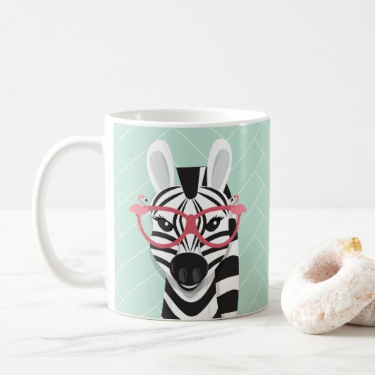 Cartoon Schwarz-weiß Zebra Pink Flamingo Sonnenbri Kaffeetasse (Mit Donut)