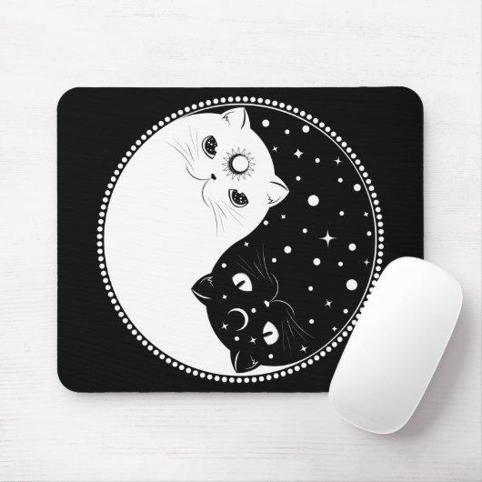 Cartoon, schwarz-weiße Katzen, Yin-Yang-Zeichen Mousepad (Mit Mouse)
