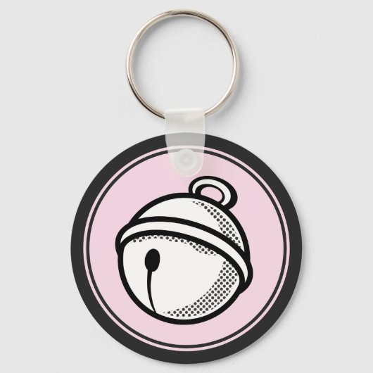 Cartoon Schwarz-weißer Cat Bell Pop Art Graphic Ke Schlüsselanhänger (Vorderseite)