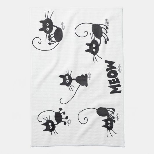 Cartoon-schwarze Katze Geschirrtuch (Vertikal)