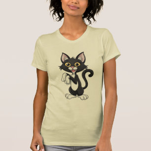 Cartoon Schwarze Katze mit hellgelben Augen T-Shirt