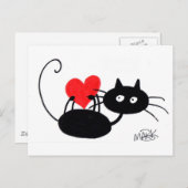 Cartoon Schwarze Katze und rotes Herz Postkarte (Vorne/Hinten)