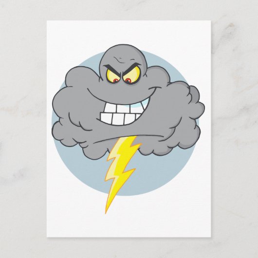 Cartoon Schwarze Wolke mit Blitz Postkarte (Vorderseite)
